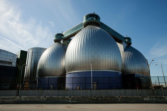 The Newtown Creek Wastewater Treatment Plant digester eggs.